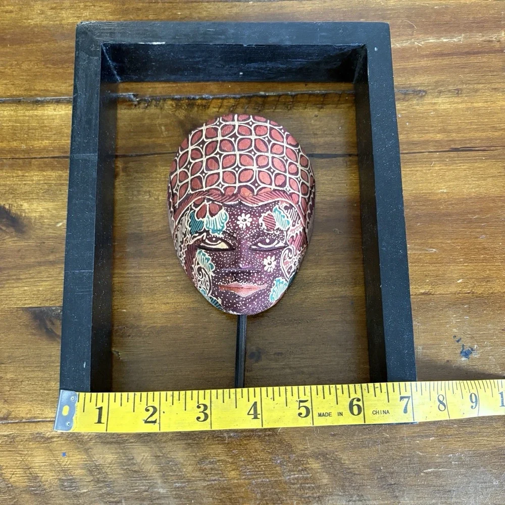 Vintage Tribal Art Mask Indonesian Batik Wooden Hand Carved Wall Hanging